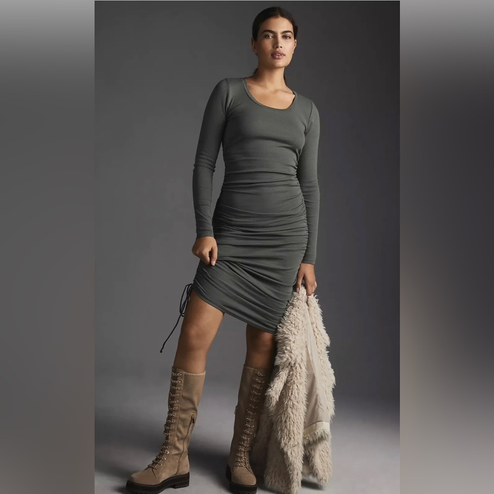 Anthropologie | t.la ruched army green midi dress XS NEW